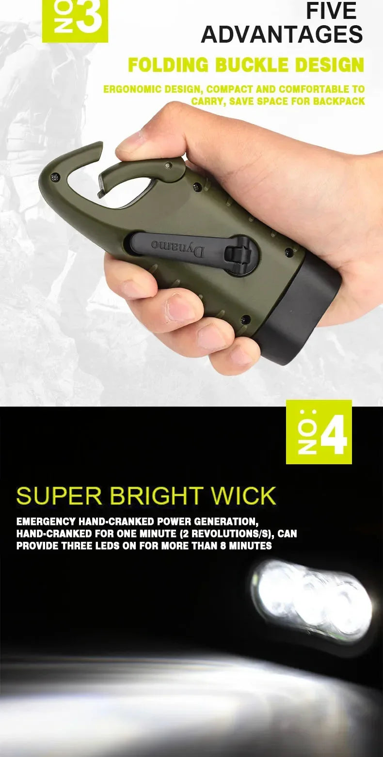 LED Hand Crank Solar Powered Flashlight