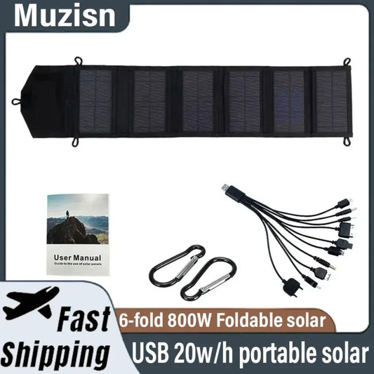 Foldable Solar Panel 6-fold 800W 20w/h Portable Solar Panels Charger USB 5V DC Full Time Power Solar Panel Mobile Power Supply