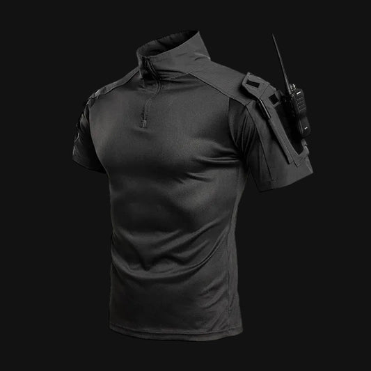 Men's Tactical Combat Shirt Short Sleeve 1/4 Zip Breathable Quick Dry Camo for Airsoft