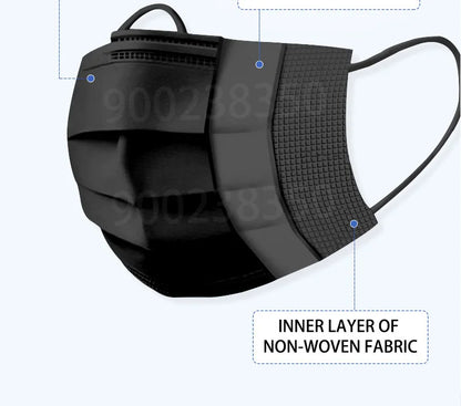 50-500Pcs Black Disposable Masks