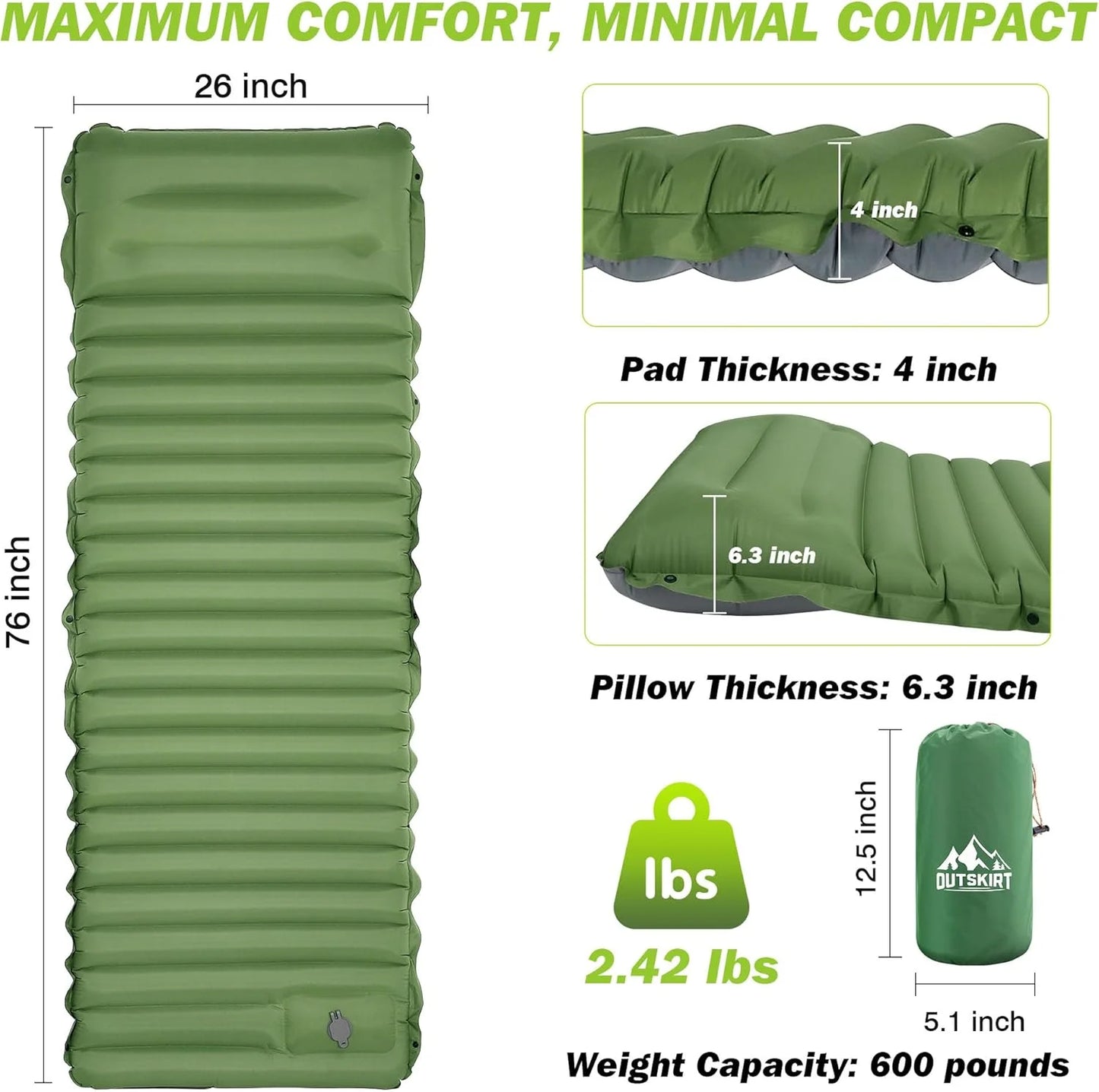 Extra Thick 4 Inch Camping Sleeping Pad Self-Inflating