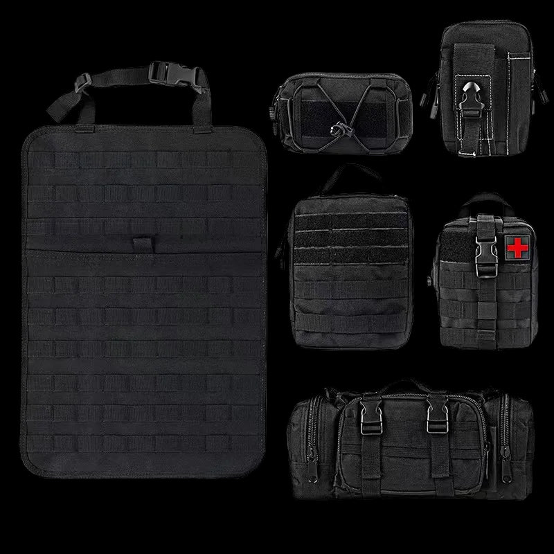 Tactical Car Seat Back Organizer 5 Detachable Molle Pouches
