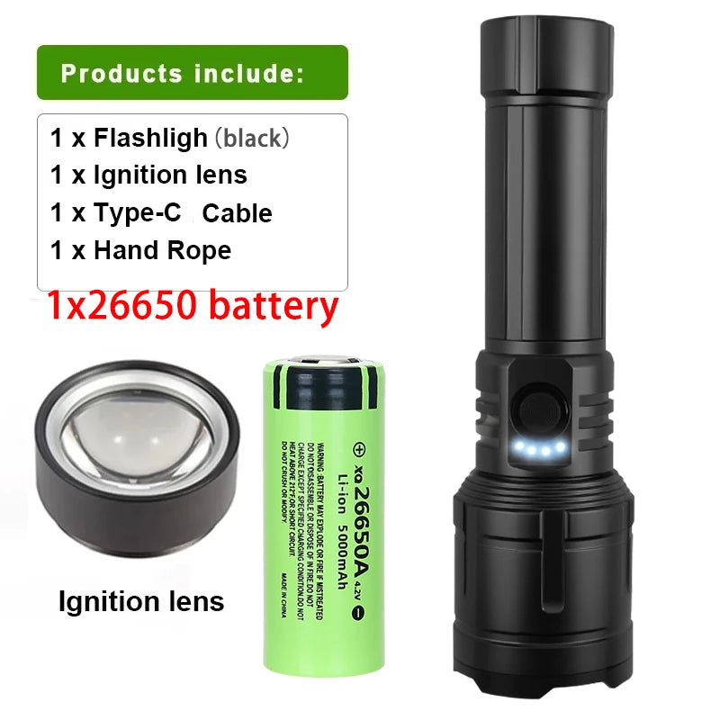 Ultra Powerful Flashlight Concentrating Ignition Flashlight Waterproof Military Tactical Lamp Outdoor Camping Adventure Torch