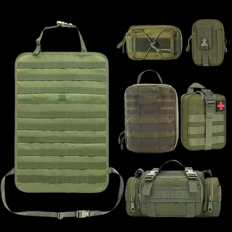 Tactical Car Seat Back Organizer 5 Detachable Molle Pouches