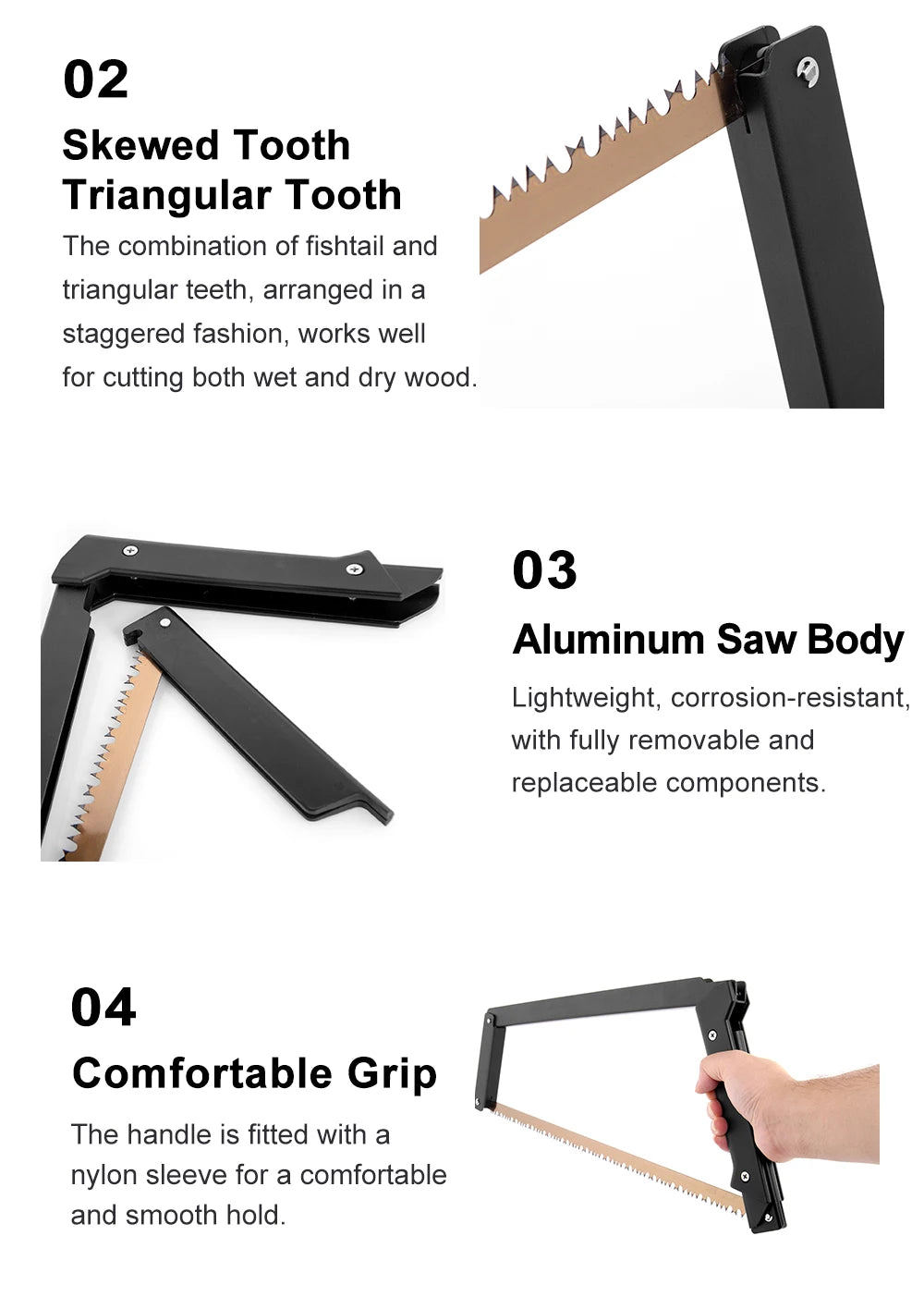 Widesea Folding Hand Saw - Manganese Steel Blade Aluminum Alloy Frame Portable Camping Saw for Tree Pruning Wood Cutting Outdoor