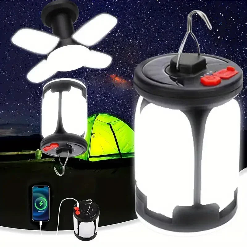 Solar Camping Lantern 15W LED Rechargeable Flashlight Magnetic Floodlight Portable Tent Lamp for Fishing Outdoor Light