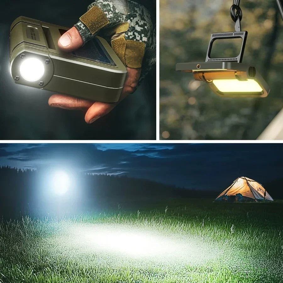 Solar Camping Lantern 15W LED Rechargeable Flashlight Magnetic Floodlight Portable Tent Lamp for Fishing Outdoor Light