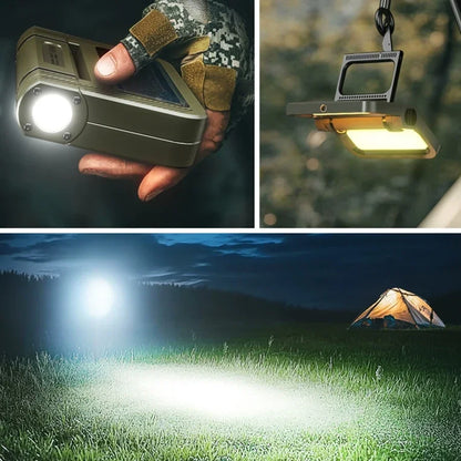 Solar Camping Lantern 15W LED Rechargeable Flashlight Magnetic Floodlight Portable Tent Lamp for Fishing Outdoor Light