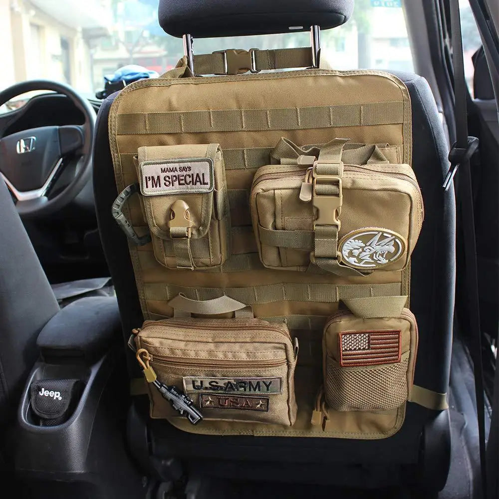 Tactical Car Seat Back Organizer 5 Detachable Molle Pouches