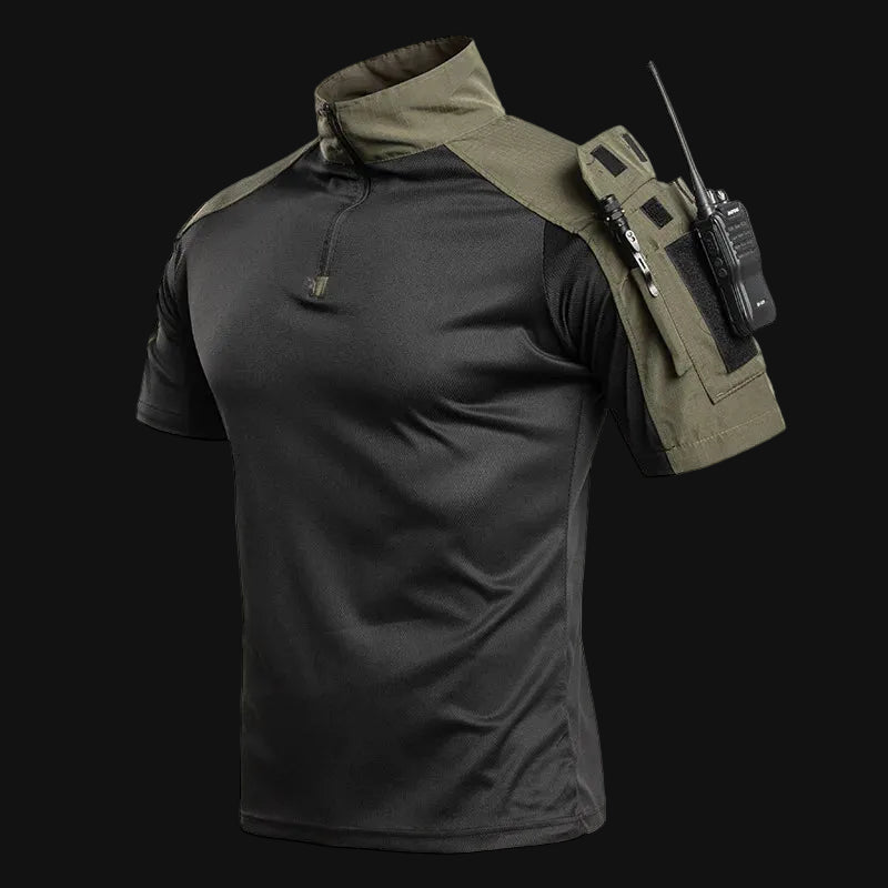 Men's Tactical Combat Shirt Short Sleeve 1/4 Zip Breathable Quick Dry Camo for Airsoft