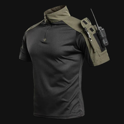 Men's Tactical Combat Shirt Short Sleeve 1/4 Zip Breathable Quick Dry Camo for Airsoft