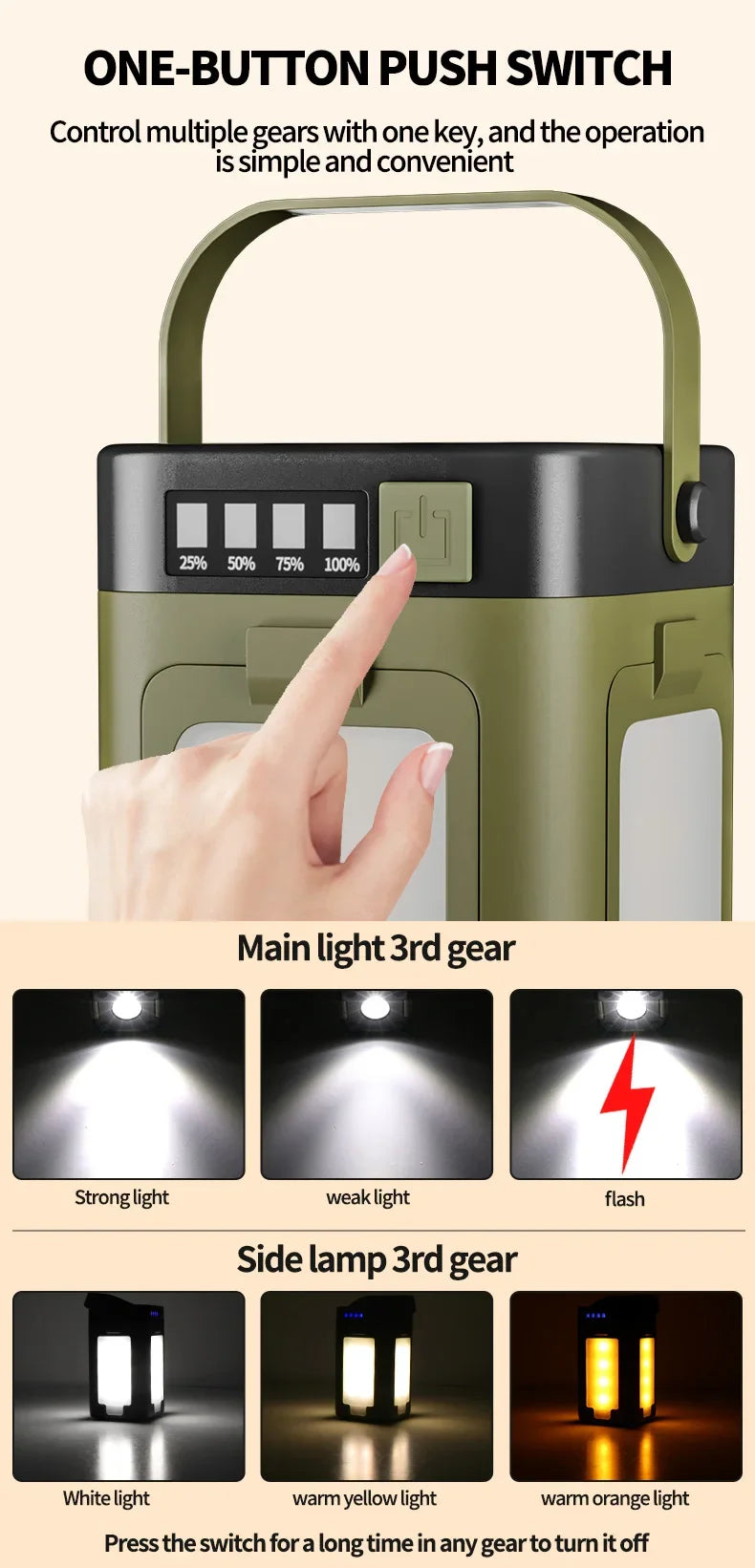 Solar Camping Lantern 15W LED Rechargeable Flashlight Magnetic Floodlight Portable Tent Lamp for Fishing Outdoor Light