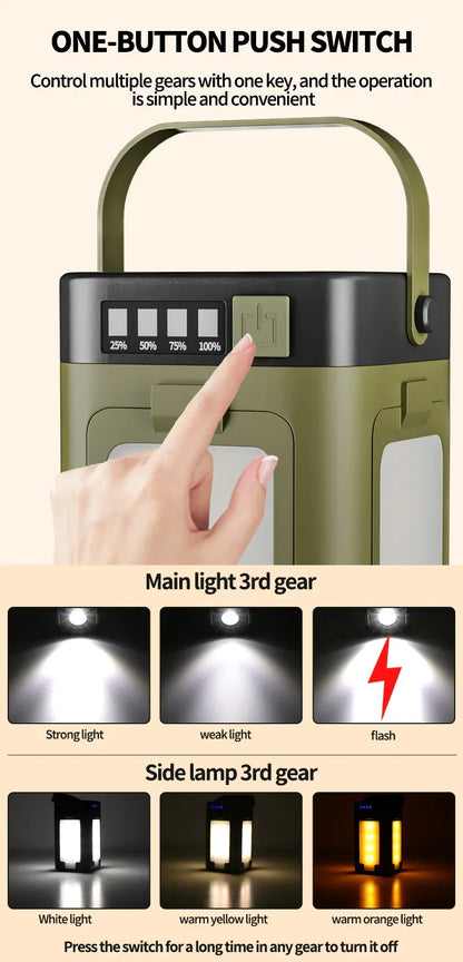 Solar Camping Lantern 15W LED Rechargeable Flashlight Magnetic Floodlight Portable Tent Lamp for Fishing Outdoor Light
