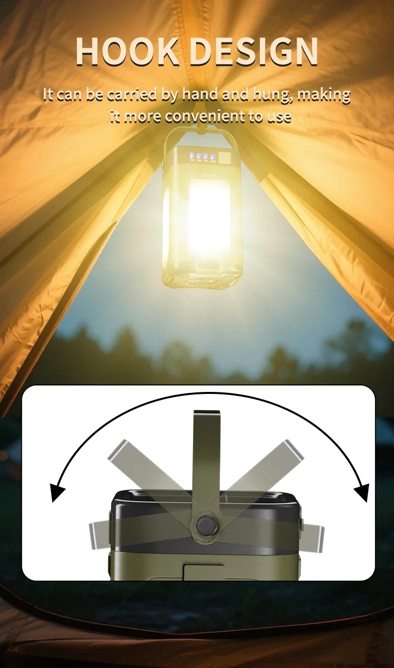 Solar Camping Lantern 15W LED Rechargeable Flashlight Magnetic Floodlight Portable Tent Lamp for Fishing Outdoor Light