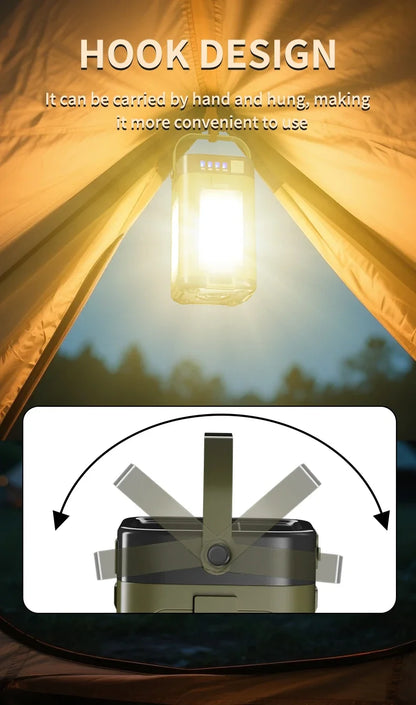 Solar Camping Lantern 15W LED Rechargeable Flashlight Magnetic Floodlight Portable Tent Lamp for Fishing Outdoor Light