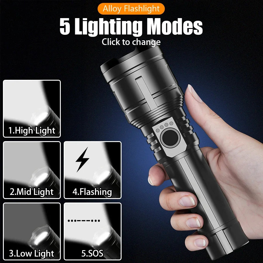 Ultra Powerful Flashlight Concentrating Ignition Flashlight Waterproof Military Tactical Lamp Outdoor Camping Adventure Torch