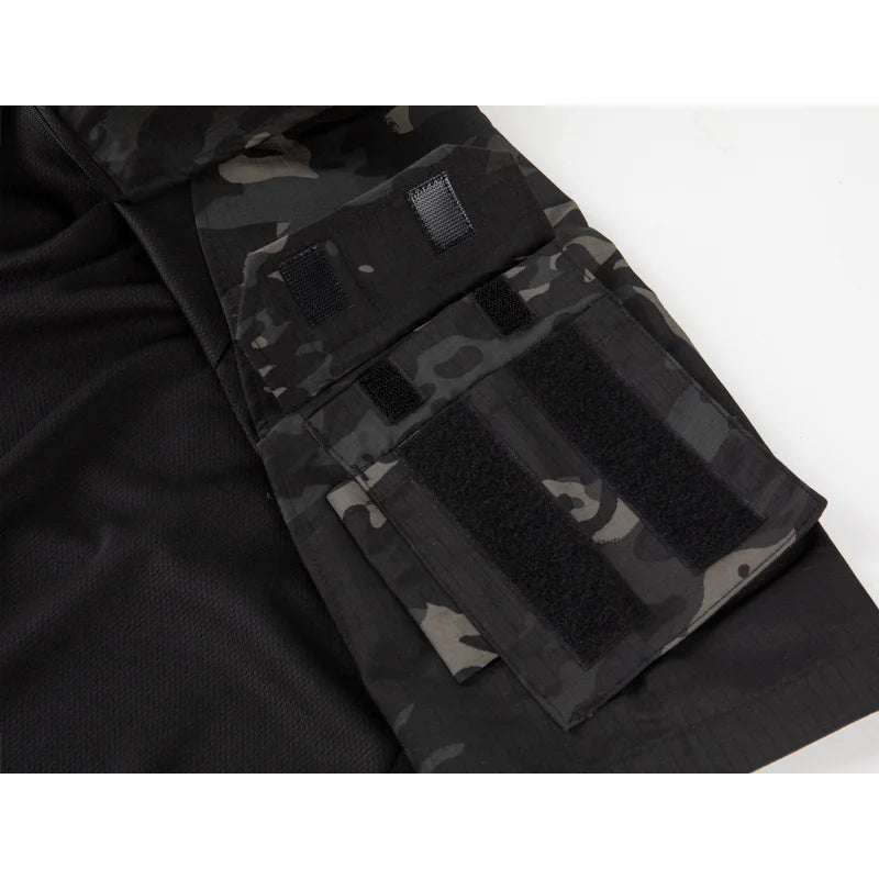 Men's Tactical Combat Shirt Short Sleeve 1/4 Zip Breathable Quick Dry Camo for Airsoft