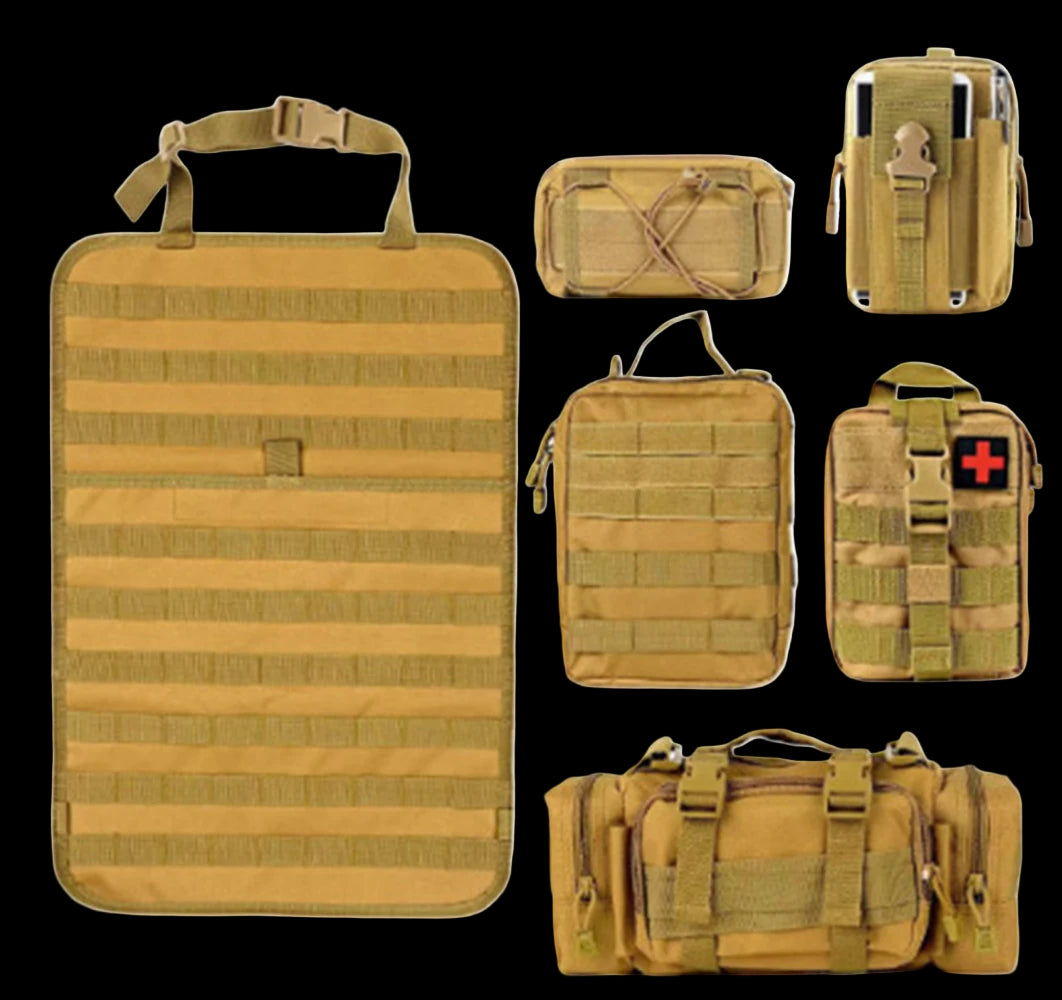 Tactical Car Seat Back Organizer 5 Detachable Molle Pouches