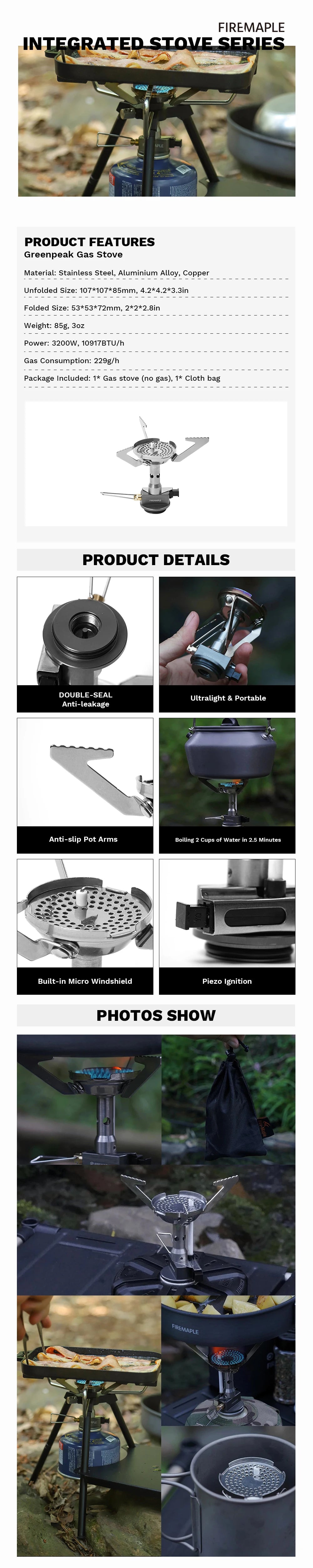 Fire-Maple GreenPeak Camping Stove Camp Cooking Burner Portable Backpacking Stove with Piezo for Hiking Trekking Fishing