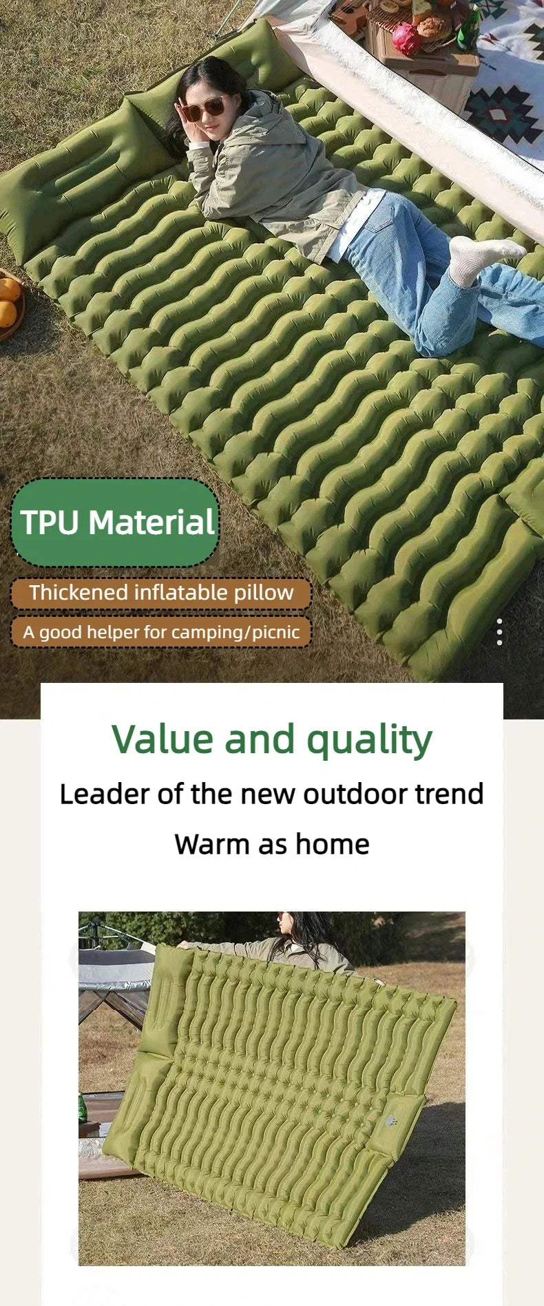 Ultra-Light Inflatable double Sleeping Pad with Built-In Foot Pump
