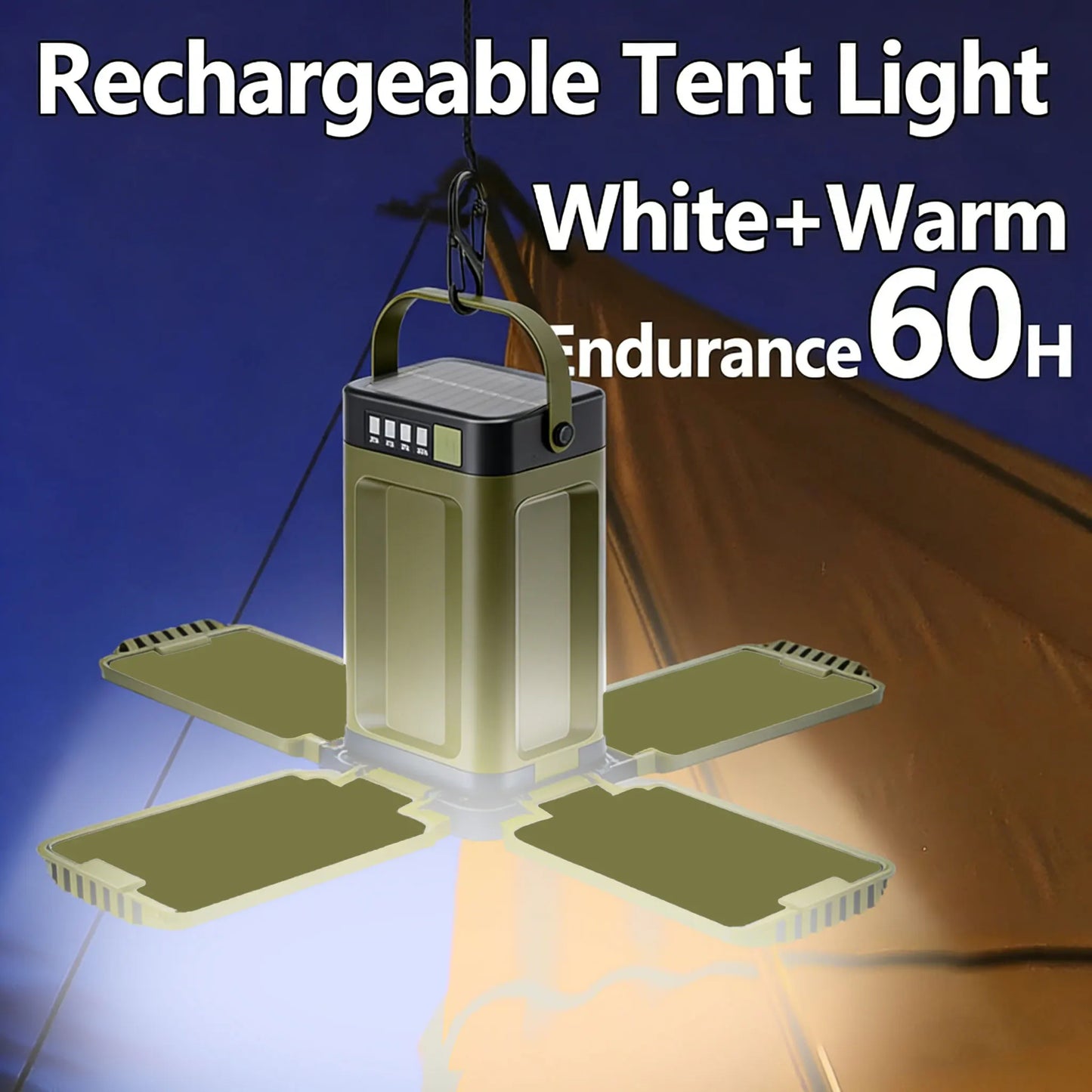 Solar Camping Lantern 15W LED Rechargeable Flashlight Magnetic Floodlight Portable Tent Lamp for Fishing Outdoor Light