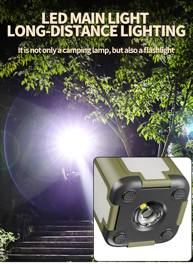 Solar Camping Lantern 15W LED Rechargeable Flashlight Magnetic Floodlight Portable Tent Lamp for Fishing Outdoor Light