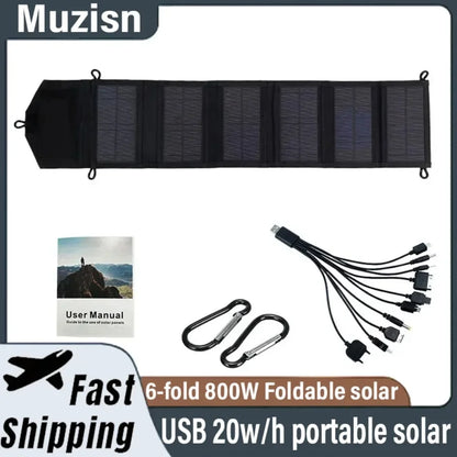 Foldable Solar Panel 6-fold 800W 20w/h  Portable Solar Panels Charger USB 5V DC Full Time Power Solar Panel Mobile Power Supply