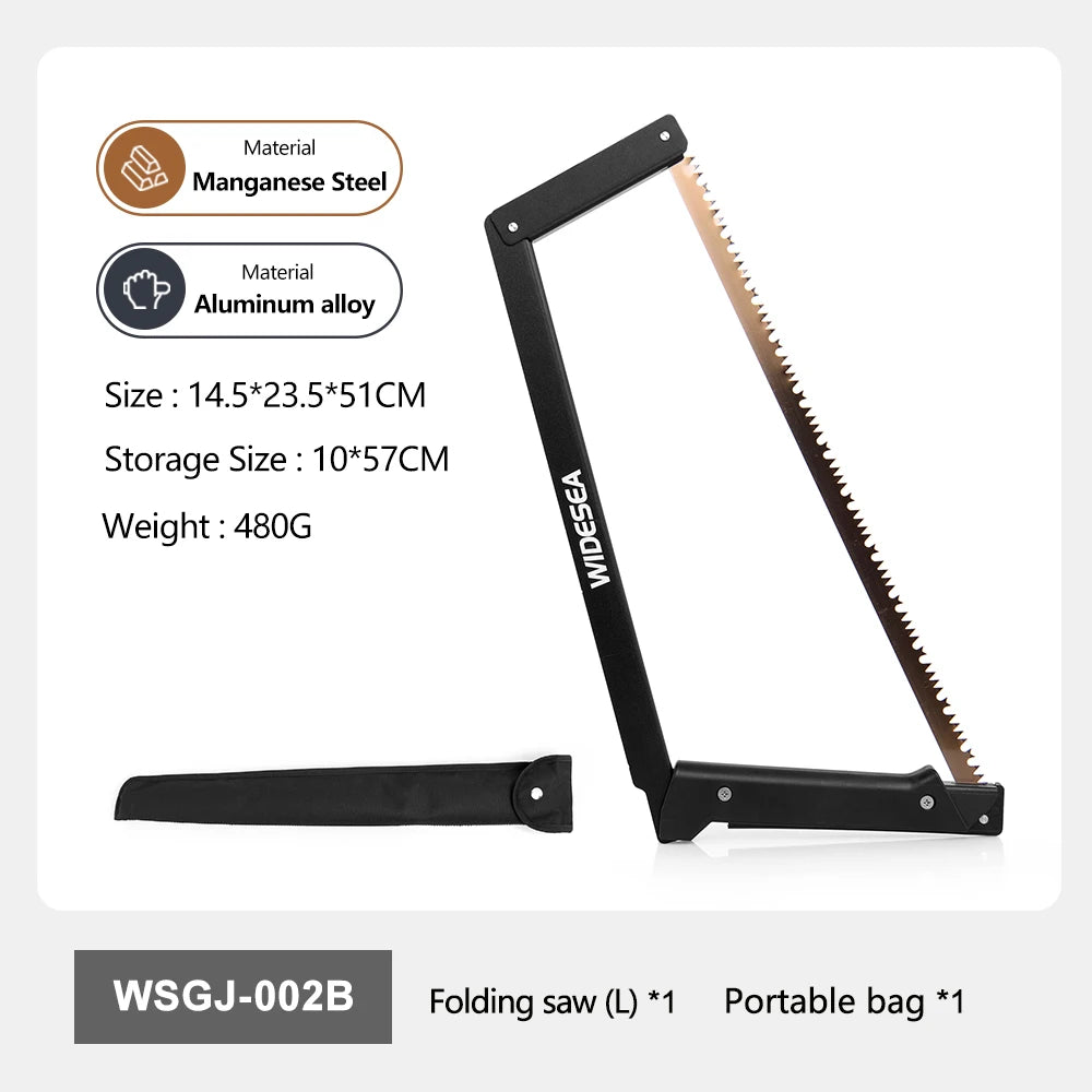 Widesea Folding Hand Saw - Manganese Steel Blade Aluminum Alloy Frame Portable Camping Saw for Tree Pruning Wood Cutting Outdoor