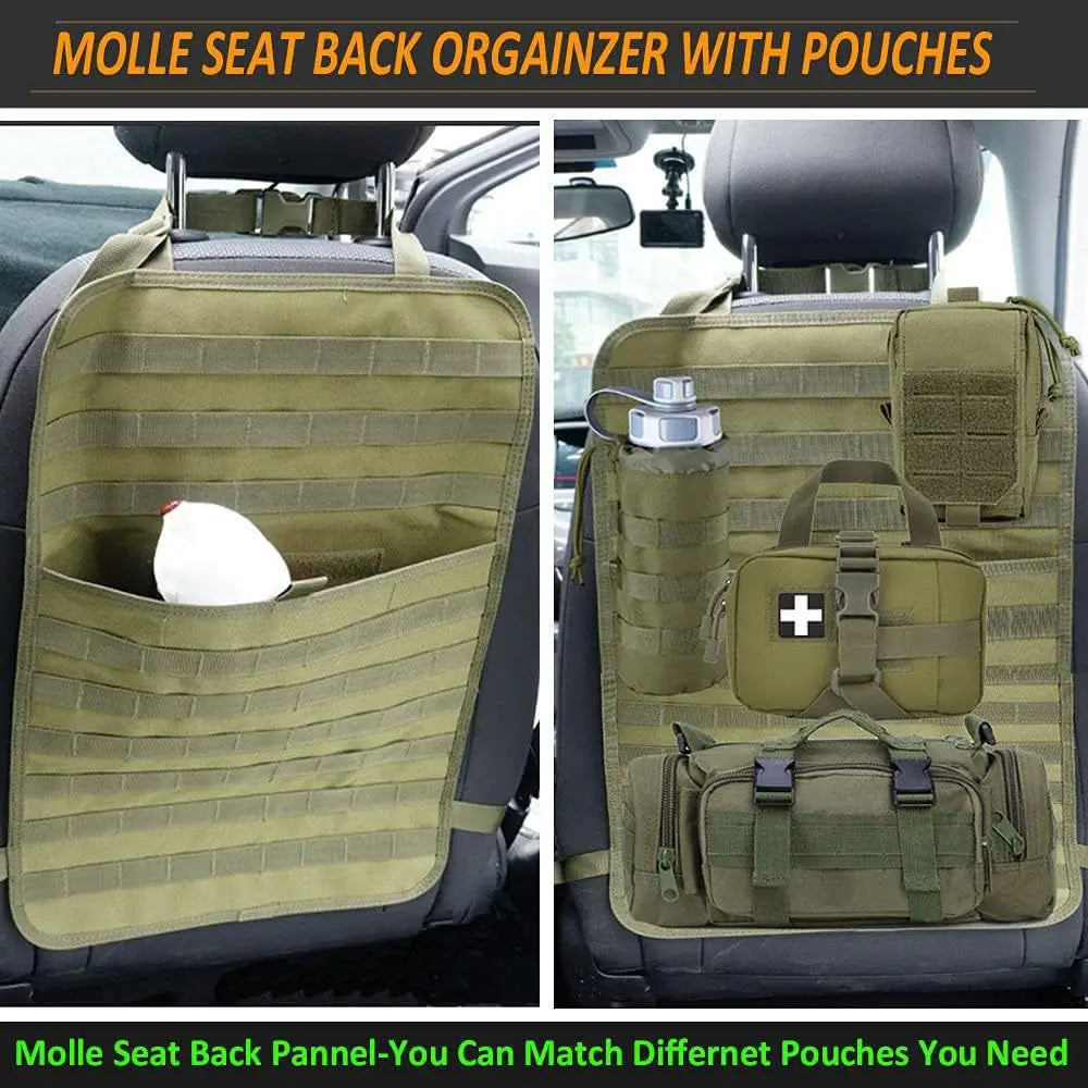 Tactical Car Seat Back Organizer 5 Detachable Molle Pouches
