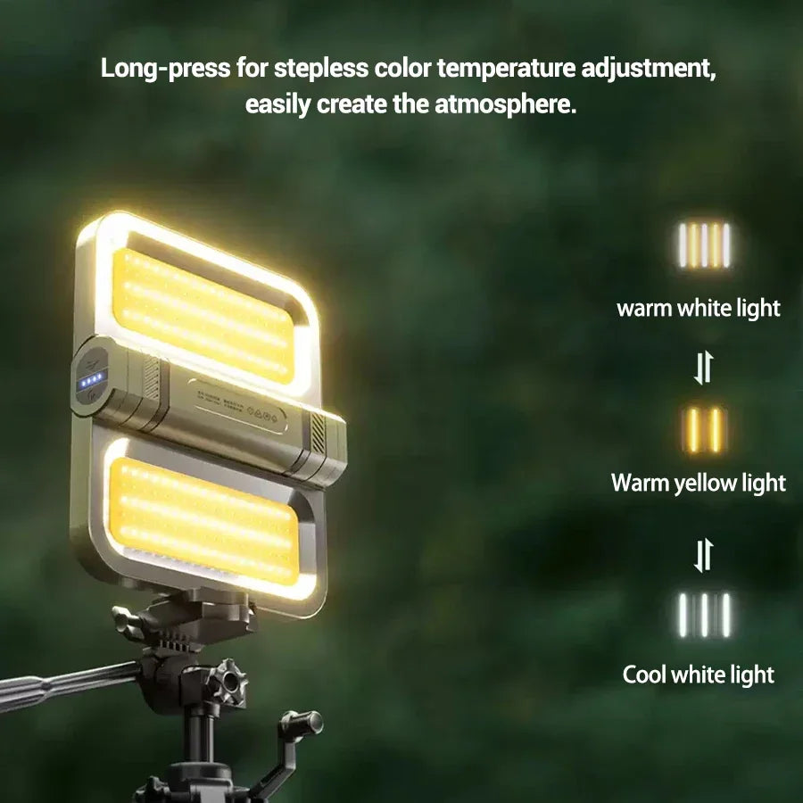 Solar Camping Lantern 15W LED Rechargeable Flashlight Magnetic Floodlight Portable Tent Lamp for Fishing Outdoor Light