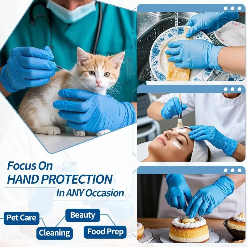 10-100PCS Blue Nitrile Disposable Gloves Latex Free