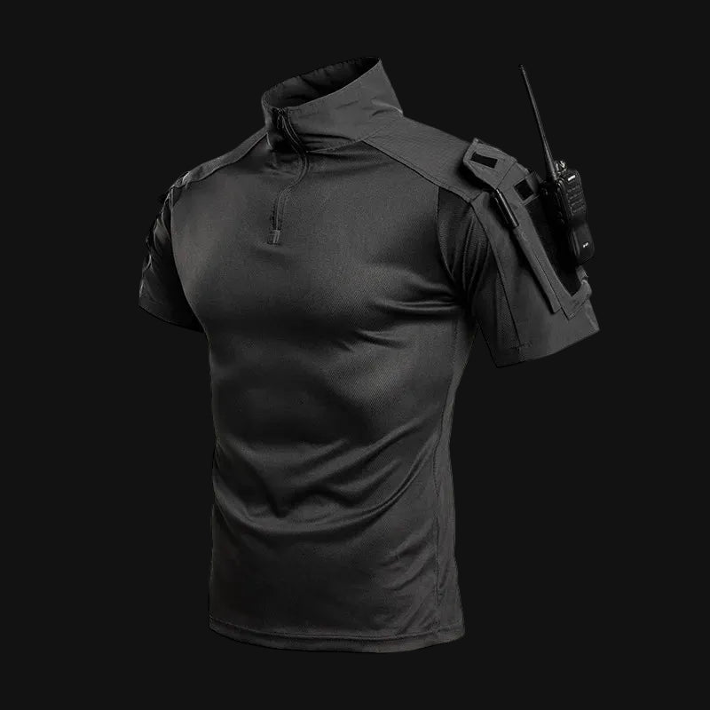 Men's Tactical Combat Shirt Short Sleeve 1/4 Zip Breathable Quick Dry Camo for Airsoft