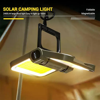 Solar Camping Lantern 15W LED Rechargeable Flashlight Magnetic Floodlight Portable Tent Lamp for Fishing Outdoor Light