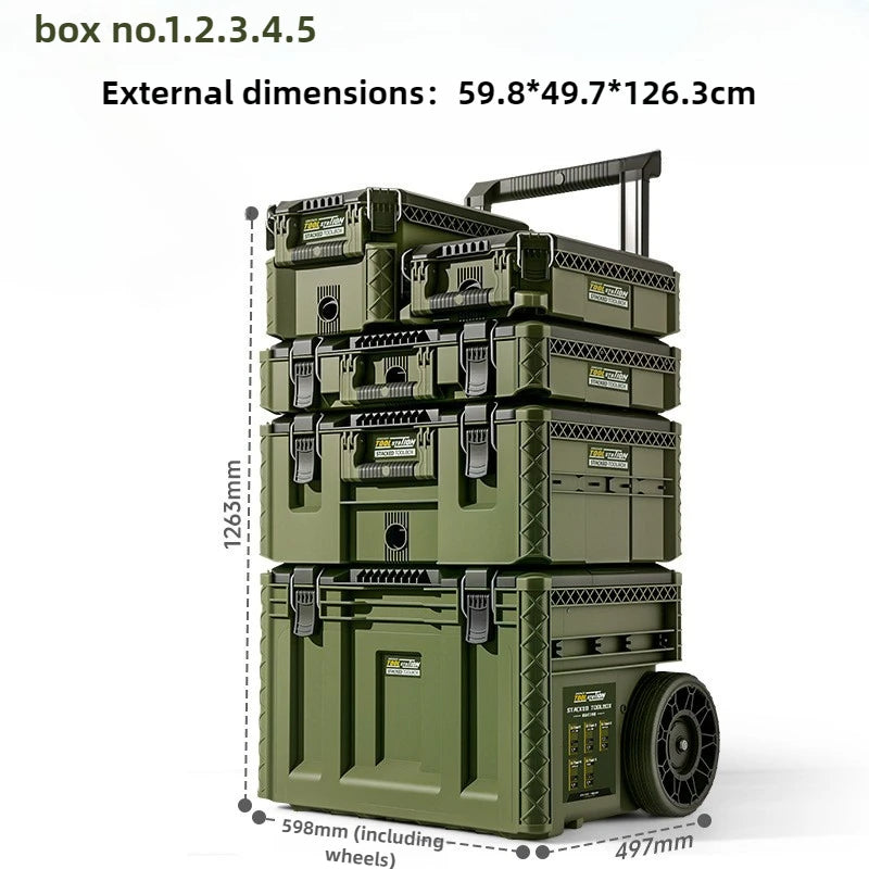 Stacked Waterproof Storage Box Trolley Case Set