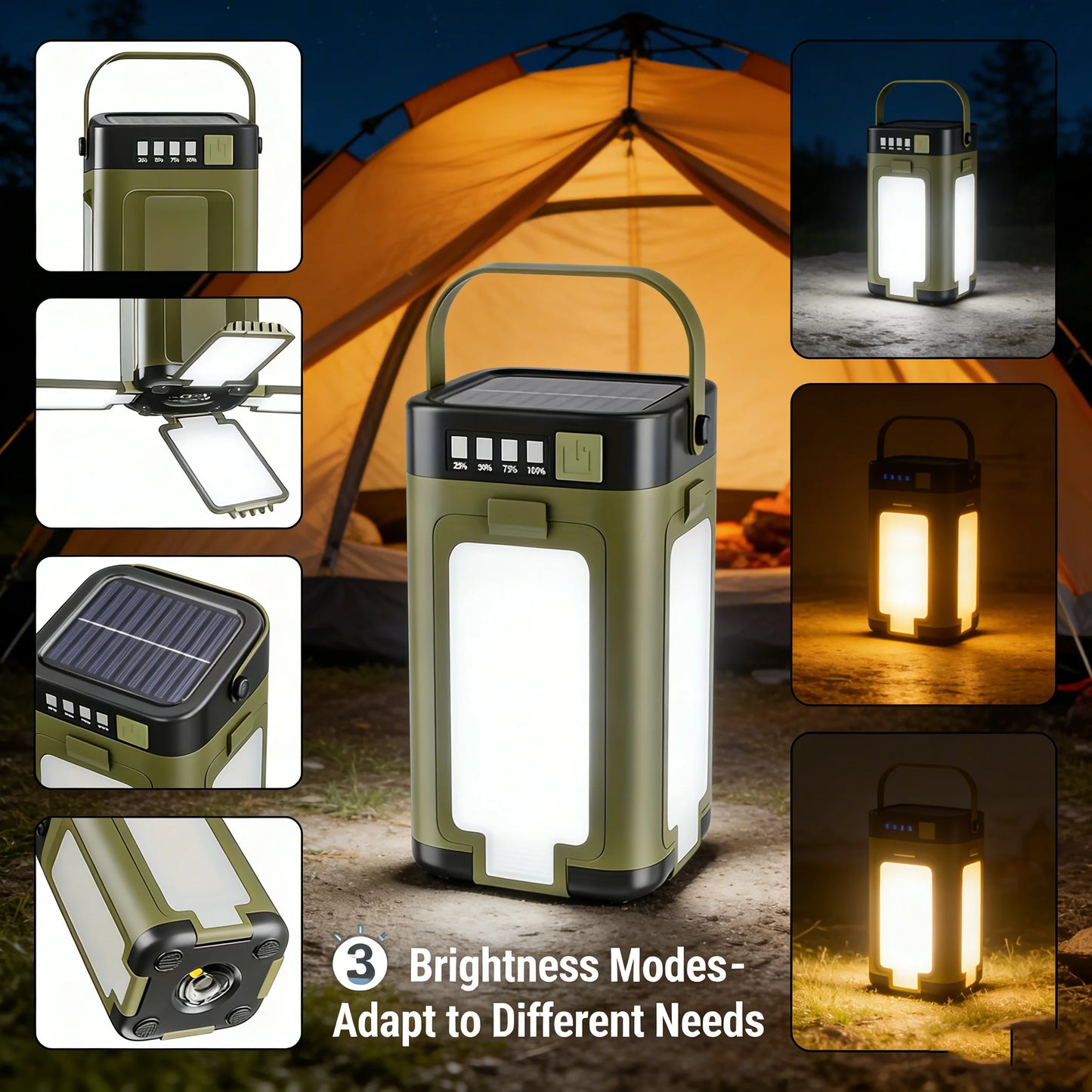 Solar Camping Lantern 15W LED Rechargeable Flashlight Magnetic Floodlight Portable Tent Lamp for Fishing Outdoor Light