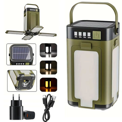 Solar Camping Lantern 15W LED Rechargeable Flashlight Magnetic Floodlight Portable Tent Lamp for Fishing Outdoor Light