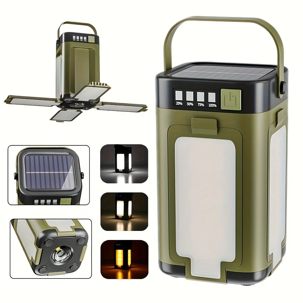 Solar Camping Lantern 15W LED Rechargeable Flashlight Magnetic Floodlight Portable Tent Lamp for Fishing Outdoor Light