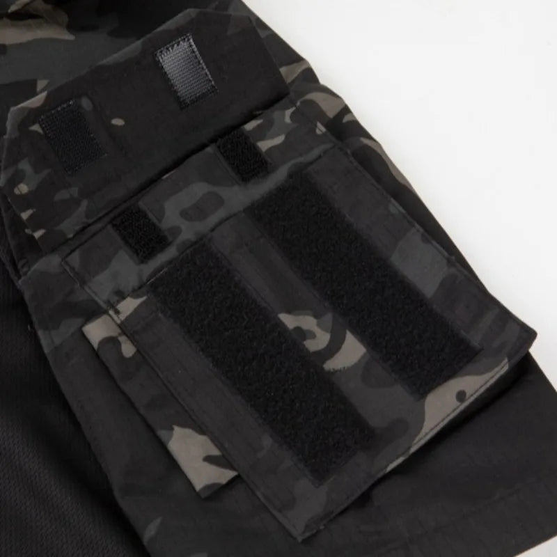Men's Tactical Combat Shirt Short Sleeve 1/4 Zip Breathable Quick Dry Camo for Airsoft