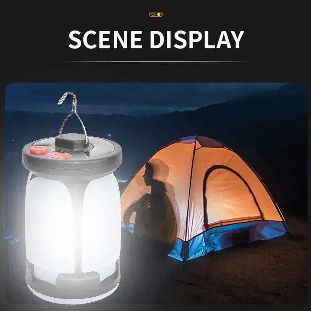 Solar Camping Lantern 15W LED Rechargeable Flashlight Magnetic Floodlight Portable Tent Lamp for Fishing Outdoor Light