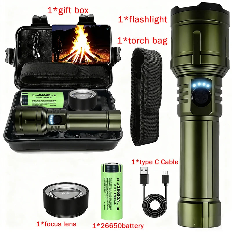 Ultra Powerful Flashlight Concentrating Ignition Flashlight Waterproof Military Tactical Lamp Outdoor Camping Adventure Torch