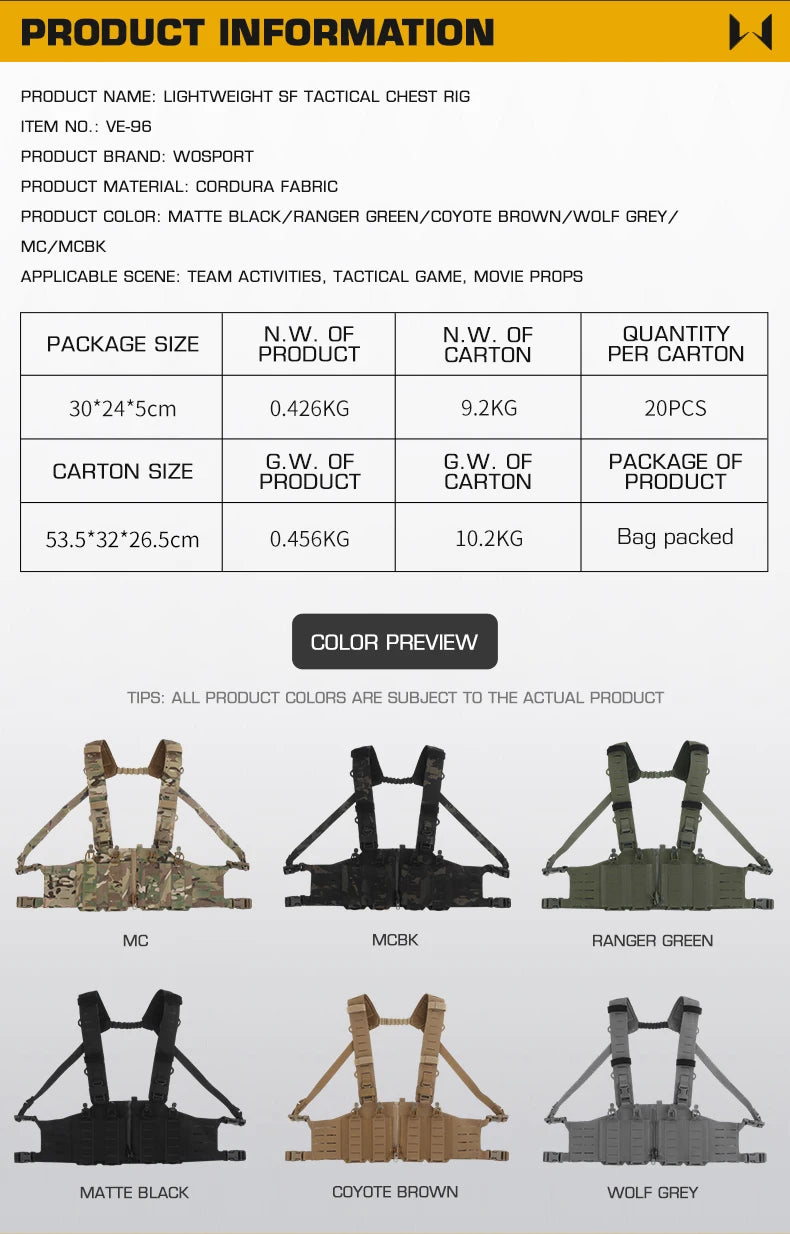 Lightweight MOLLE with Mag Pouch H-Style Strap SF Vest Chest Rigs