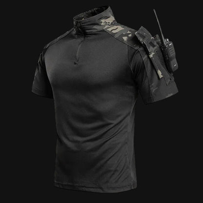 Men's Tactical Combat Shirt Short Sleeve 1/4 Zip Breathable Quick Dry Camo for Airsoft
