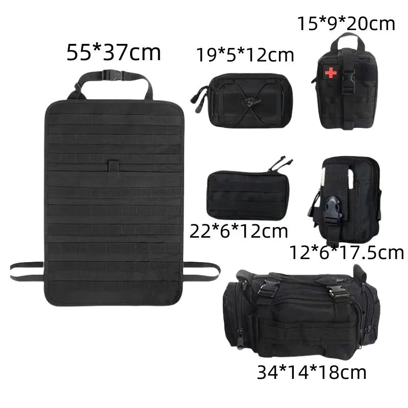 Tactical Car Seat Back Organizer 5 Detachable Molle Pouches