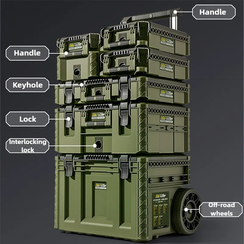 Stacked Waterproof Storage Box Trolley Case Set