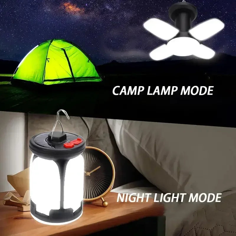 Solar Camping Lantern 15W LED Rechargeable Flashlight Magnetic Floodlight Portable Tent Lamp for Fishing Outdoor Light