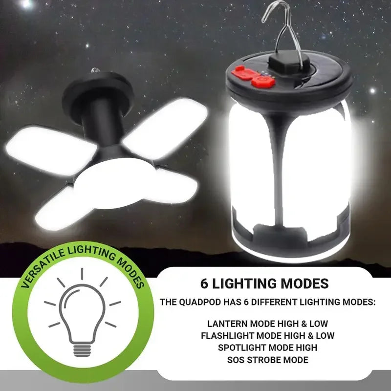 Solar Camping Lantern 15W LED Rechargeable Flashlight Magnetic Floodlight Portable Tent Lamp for Fishing Outdoor Light