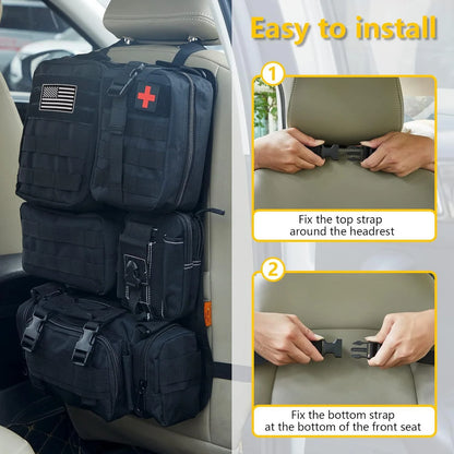Tactical Car Seat Back Organizer 5 Detachable Molle Pouches