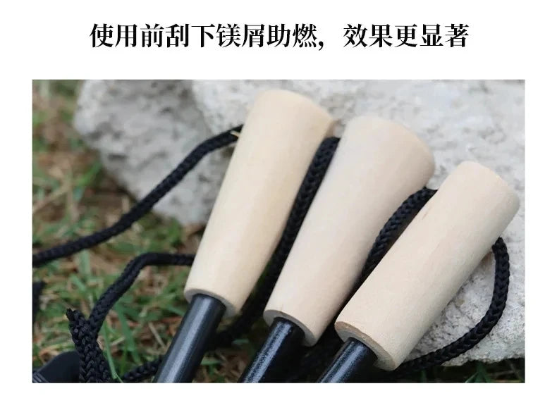 New Wilderness Survival Portable Flint Kit - Magnesium Fire Starter Stick with Wooden Handle for Camping Outdoor Equipment Tool