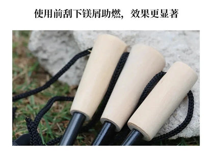 New Wilderness Survival Portable Flint Kit - Magnesium Fire Starter Stick with Wooden Handle for Camping Outdoor Equipment Tool