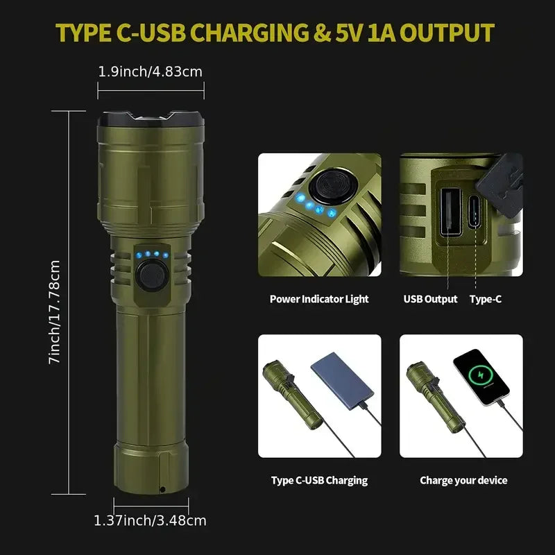 Ultra Powerful Flashlight Concentrating Ignition Flashlight Waterproof Military Tactical Lamp Outdoor Camping Adventure Torch